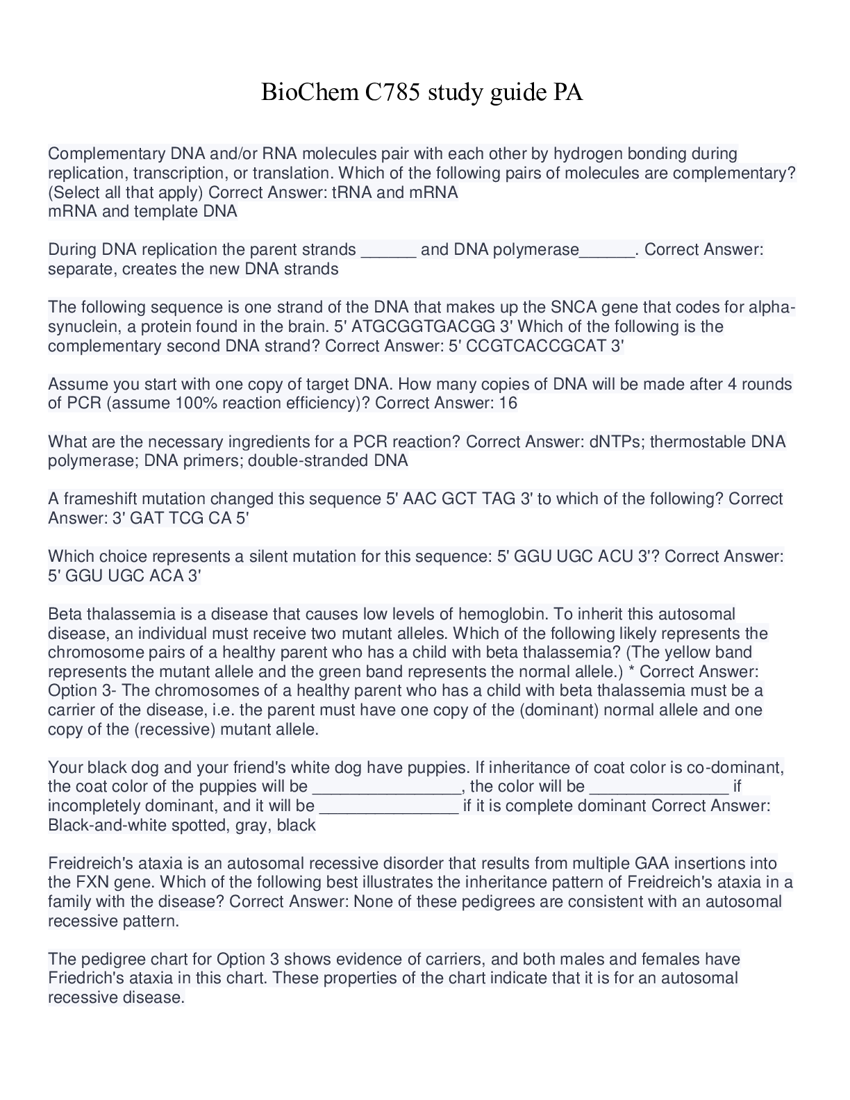 Preview image for BioChem C785 study guide PA